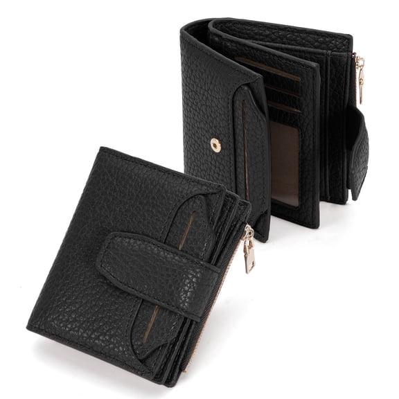Small Wallet for Women, Stylish Leather Bifold Wallets Purse for Men with ID Window, Card Holders, RFID Blocking Lightweight, Black