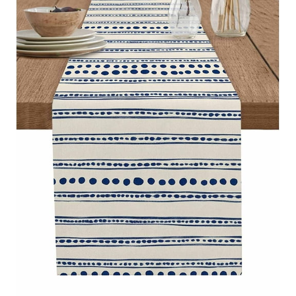 Ldtrchee Navy Blue Table Runner 48 Inches, Modern Geometric Abstract Art Striped Bed Runner Dresser Scarves Tabletop for Indoor Outdoor Parties/Ceremony/Banquet, 13" x 48"