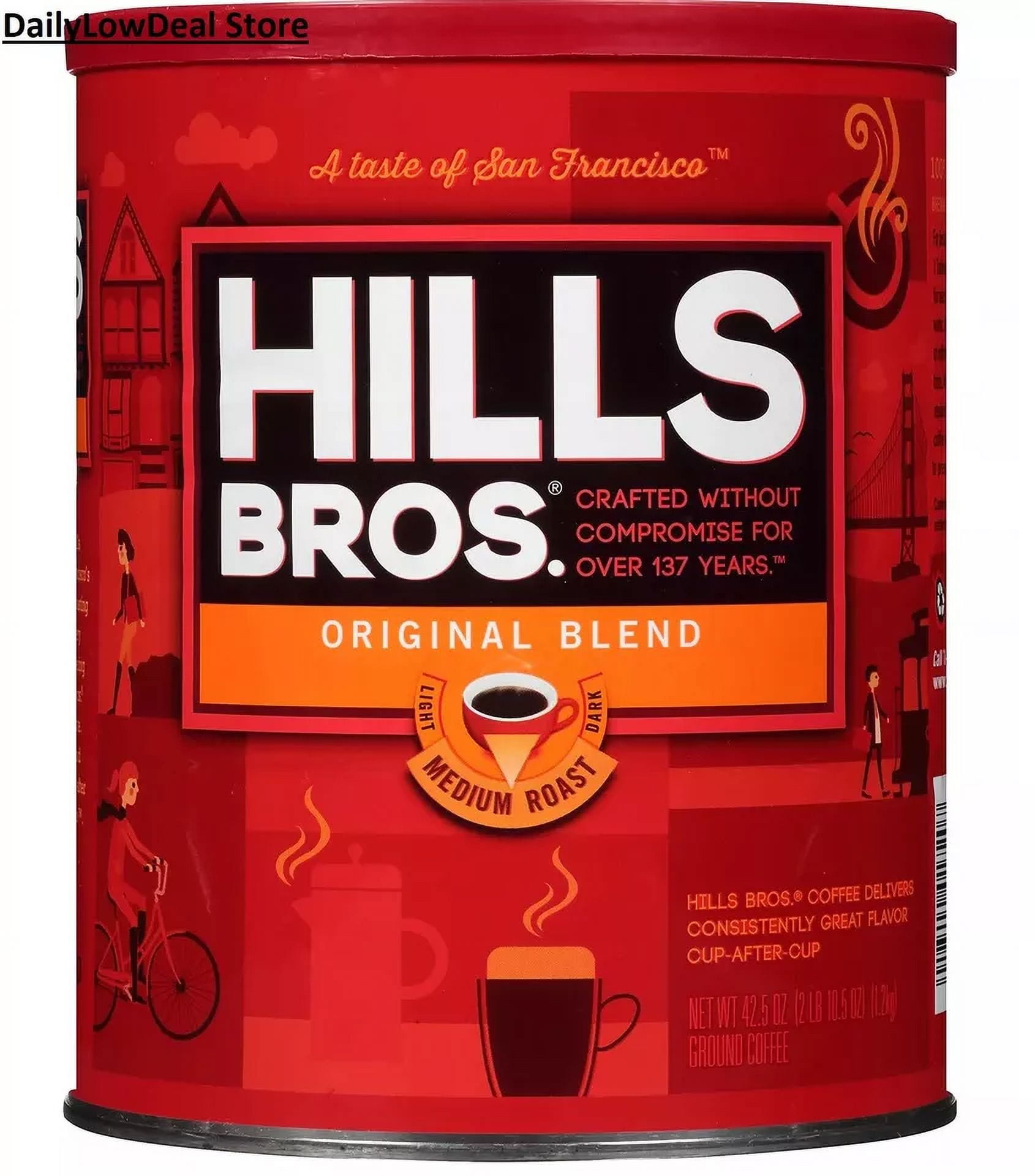 Hills Bros Original Blend Ground Coffee, Medium Roast, Full-Bodied