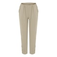 thumbnail image 4 of AILIYIL Women'S Cotton And Linen Solid Color Casual Daily Side Pocket Trousers Hollowed Out Casual Pants (Khaki,XL), 4 of 9