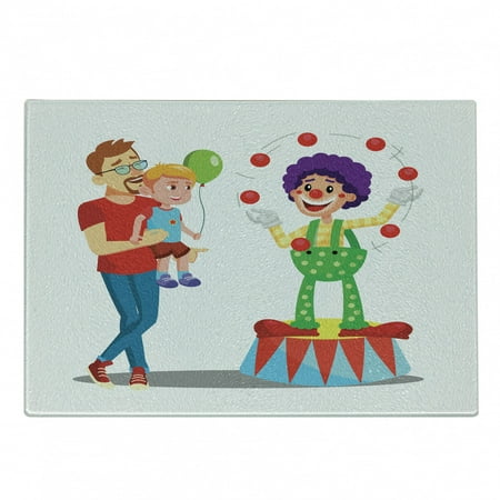 

Clown Cutting Board Father and Son Having Fun Watching Circus Performance in Cartoon Style Joyful Graphic Decorative Tempered Glass Cutting and Serving Board in 3 Sizes by Ambesonne