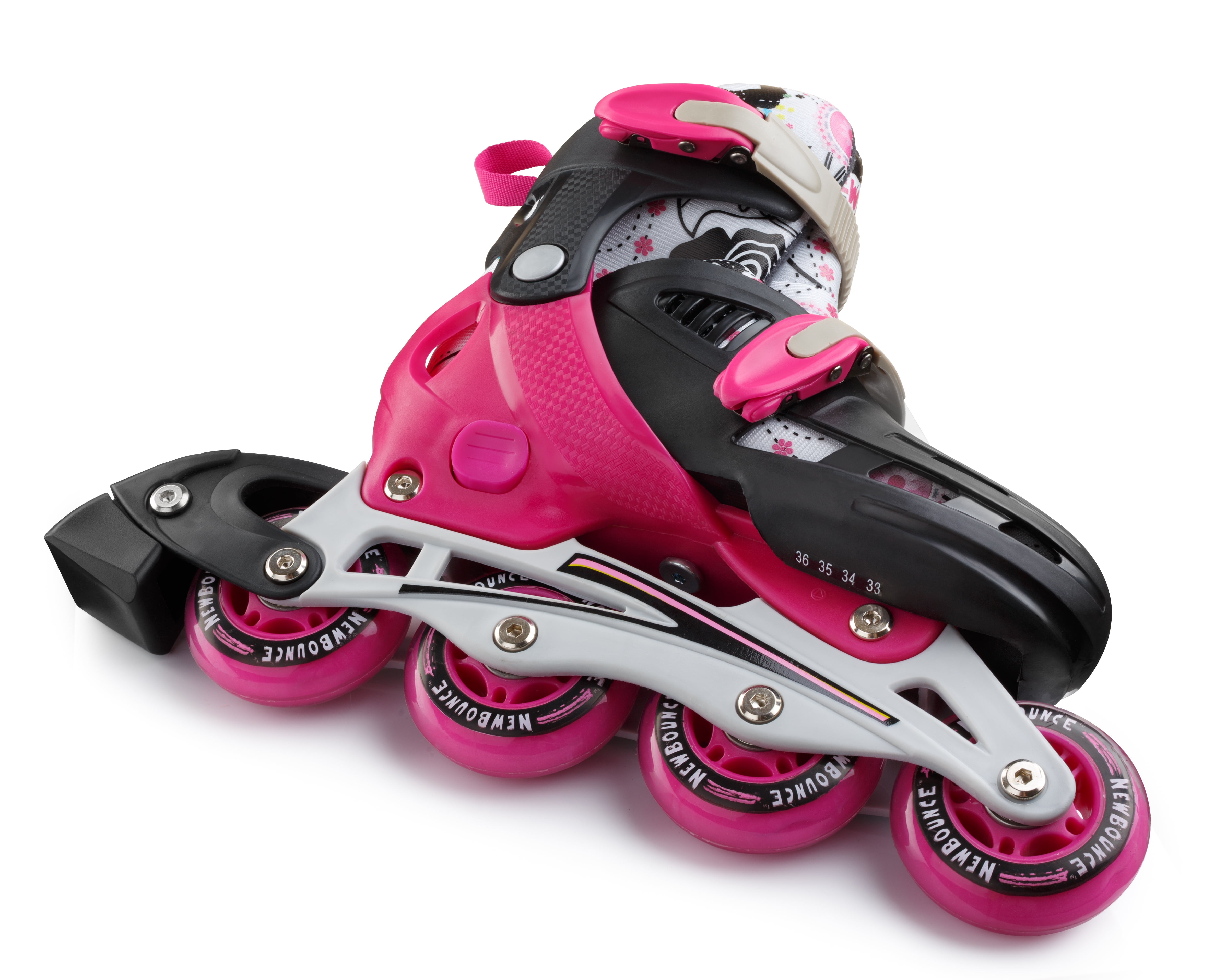 New Bounce Adjustable Inline Skates for Kids - Premium Roller Blades, 4 Wheels, Comfortable Fit for Boys & Girls, Pink