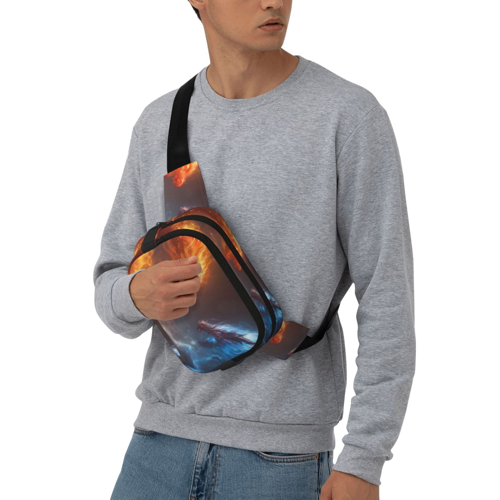 Picia Red And Blue Fire Dragon D Print Square Double-Layer Waist Bag Mini Adjustable Waist Belt Bag Exercise Running Travel Hiking
