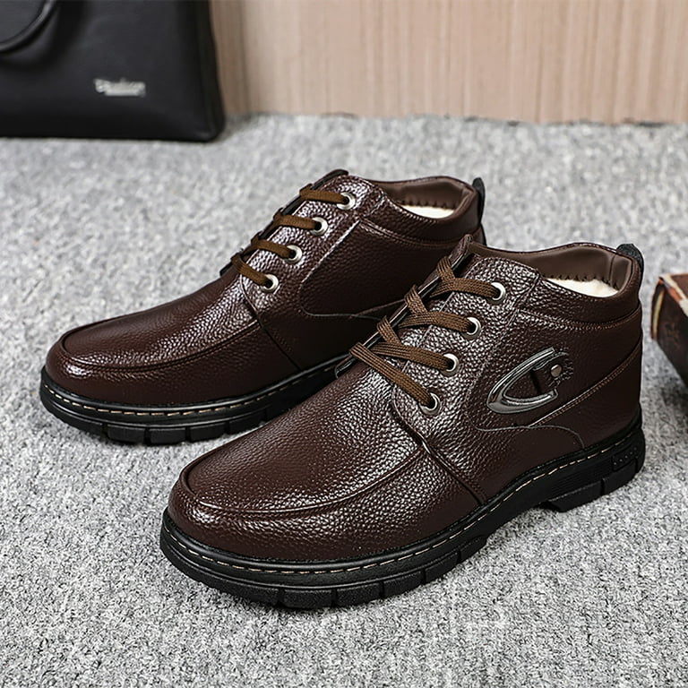 jjayotai Men Shoes Clearance Sale Men S Keep Warm Winter Classic Casual Shoes Plush Thick High Top Leather Shoes Rollbacks