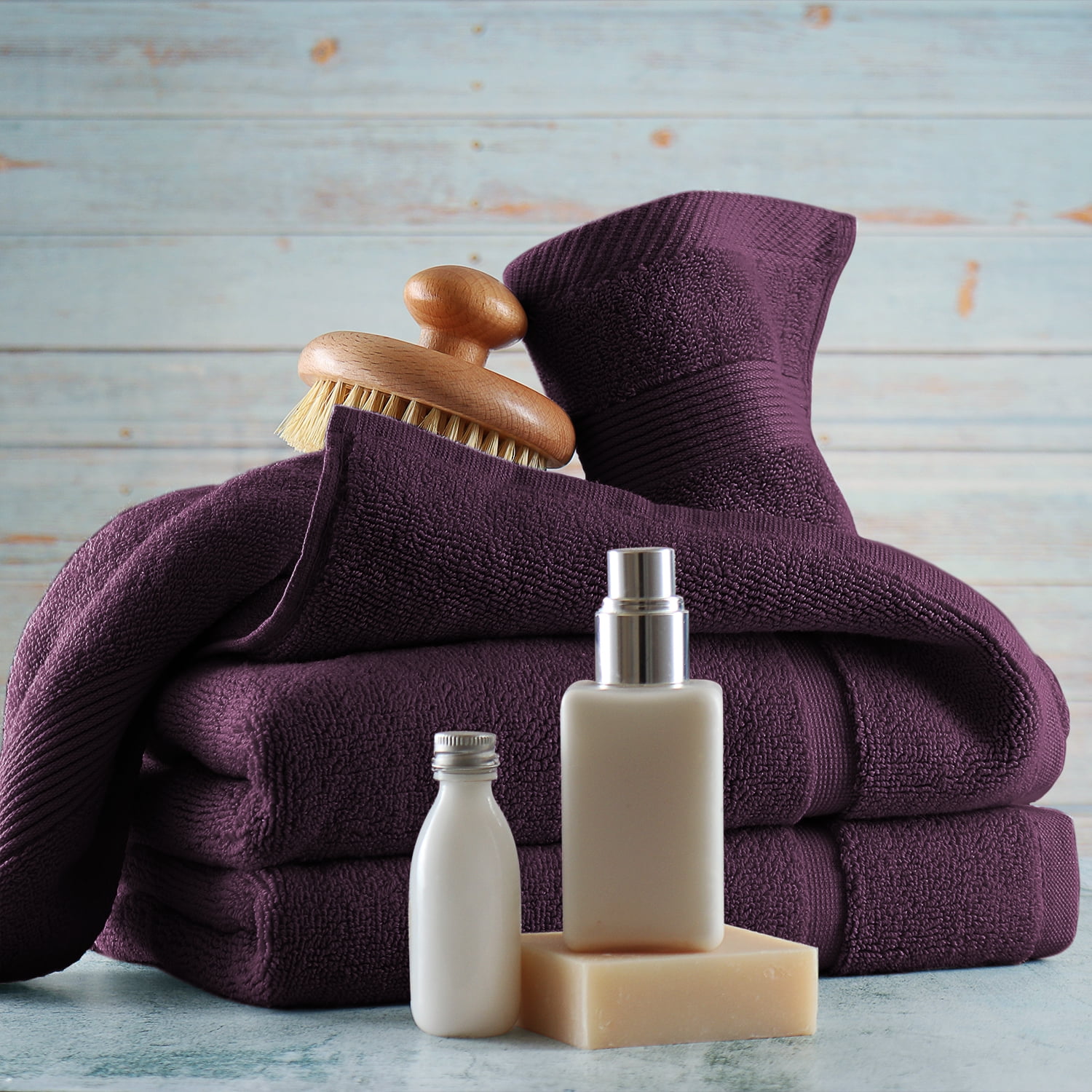 Clara Clark Bath Towels Set, 100% Cotton Luxury Softness 4 Pc Set, Purple