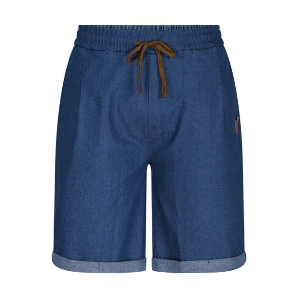 Fiudx Pantalones Cortos de Mezclilla para Hombre, Transpirables, con Cintura Elástica, Corte Holgado y Cómodo, Color Liso, Ideal para Uso Diario, Senderismo o Gimnasio. Disponibles En Varias Tallas.