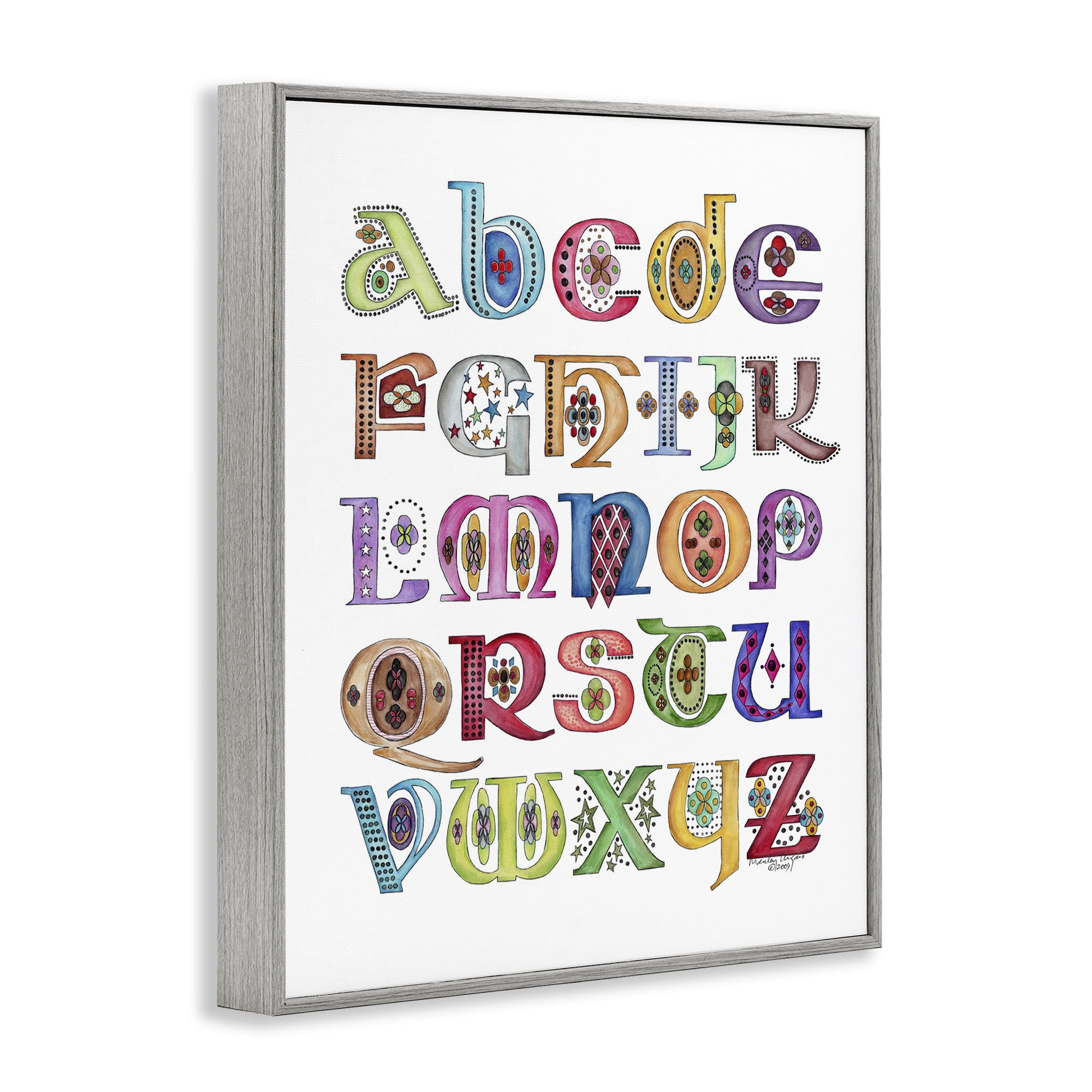 Stupell Industries Boho Whimsical Alphabet Novelty Painting Gray Framed Art Print Wall Art, 16 x 20