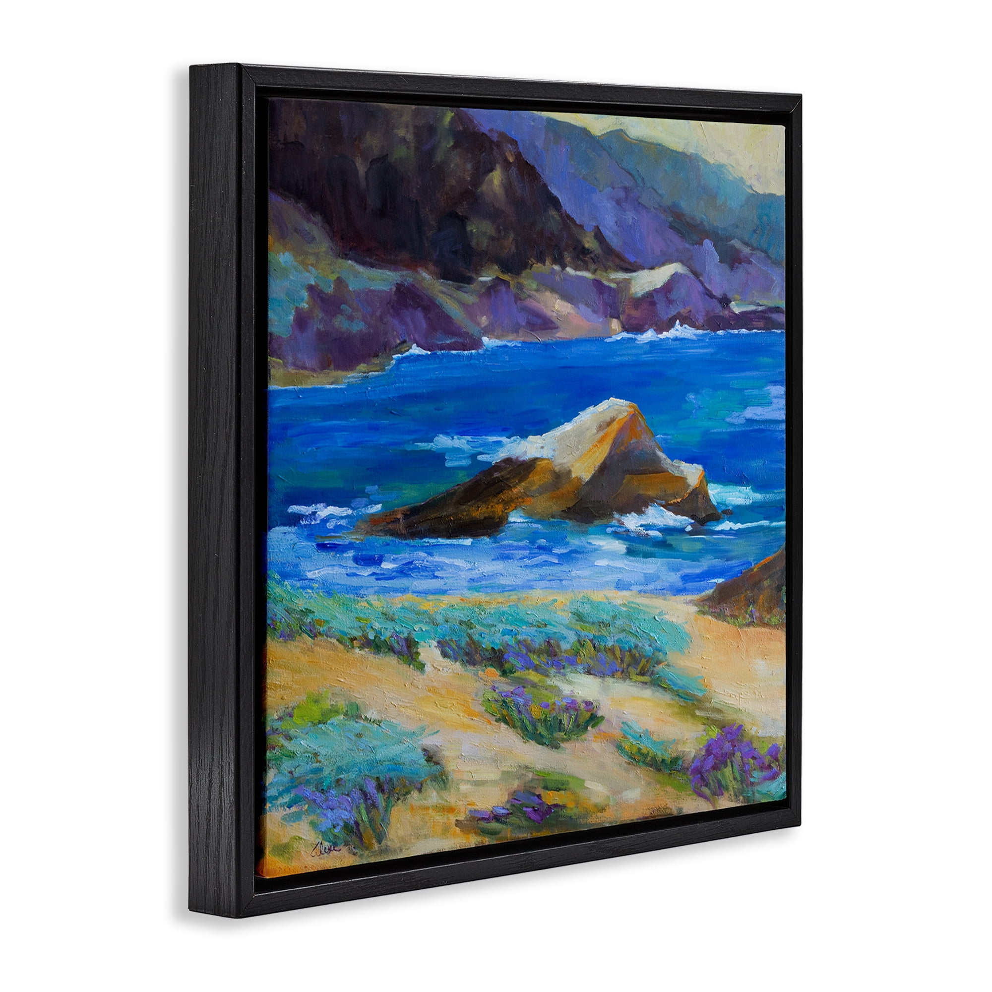 Stupell Industries Carmel Cove Landscape Landscape & Nature Painting Black Floater Framed Canvas Art Print Wall Art, 18 x 18
