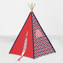 Bacati Mix N Match Ikat Chevron/Dots, Navy/Red Teepee Tent for Kids/Toddlers, 100% Cotton Breathable Percale Fabric Cover