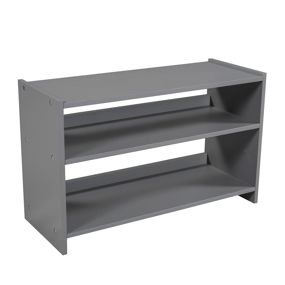 Kadyn Twin Size Low Loft Bed with Two Movable Shelves and Ladder,with Decorative Guardrail Chalkboard,Gray