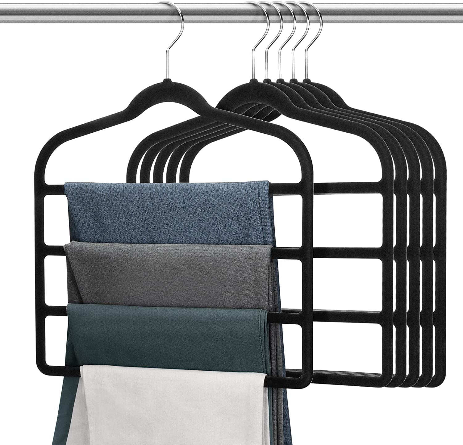 OSTO 100 Pack Premium Velvet Hangers, Non-Slip Adult Hangers with Pants Bar  and Notches, Thin Space Saving 360-Degree Swivel Hook Black
