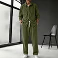 thumbnail image 2 of Men Corduroy 2 Piece Outfit Set, Collared Button Down Long Sleeve Work Shirt and Drawstring Elastic Waist Wide Leg Pants Casual Loungewear Size 2XL Army Green, 2 of 7
