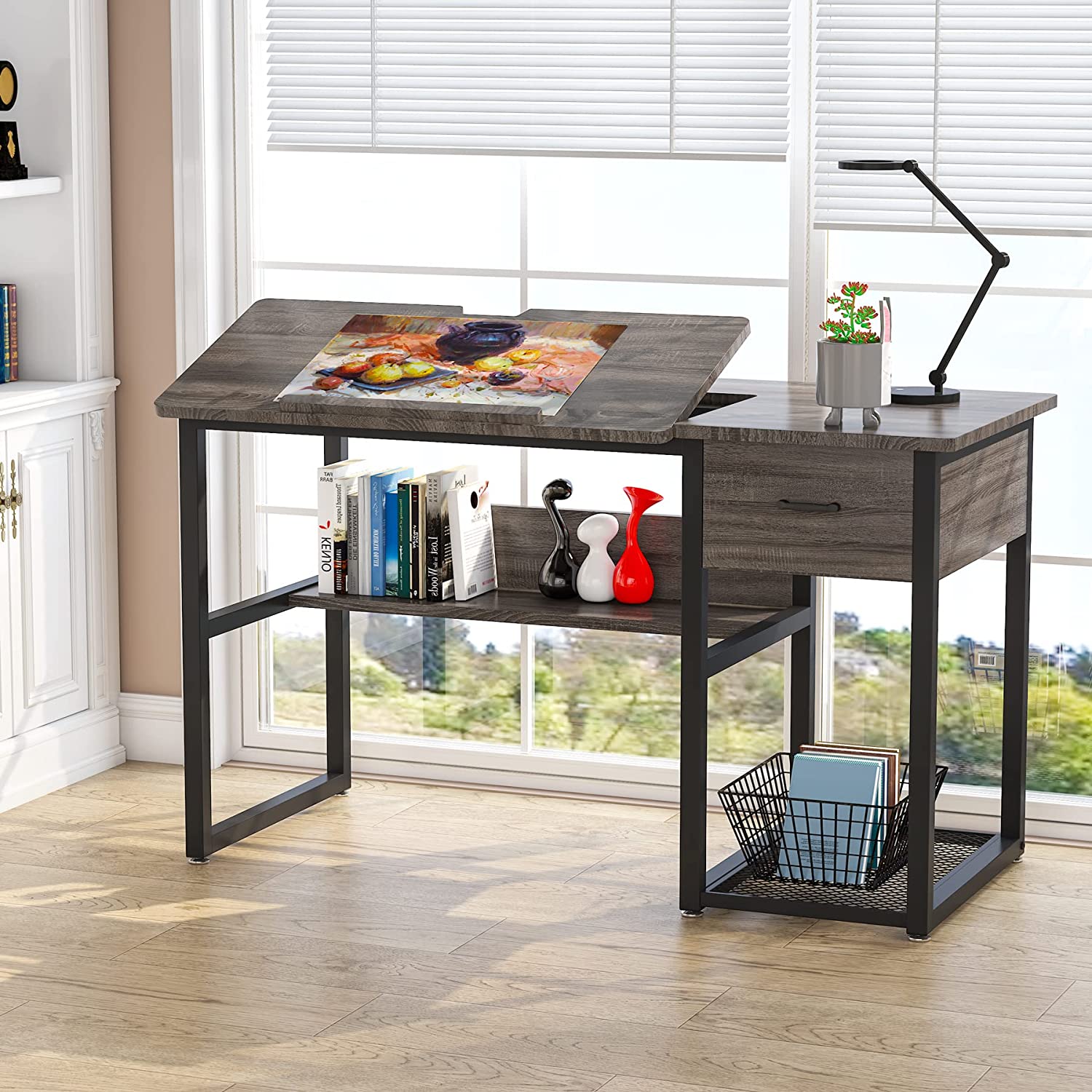 Tribesigns Drafting Table with Tiltable Tabletop & Drawers, Computer