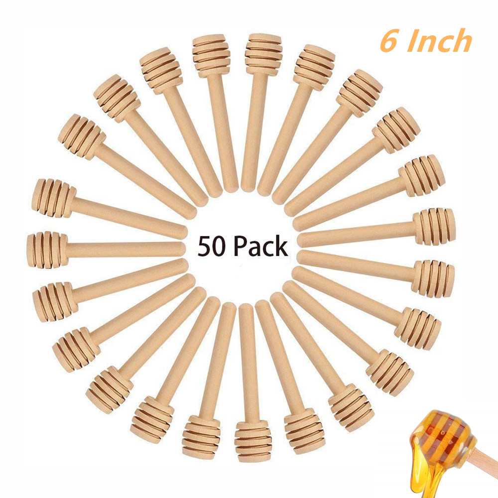 Honey Dipper Sticks, 50 Piece 6Inch Wood Honey Sticks with Deep Groove