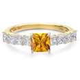 thumbnail image 3 of Gem Stone King 14K Two Tone Gold Yellow Citrine and Lab Grown Diamond Engagement Ring for Women | 1.56 Cttw | Princess 5MM | Gemstone November Birthstone | Size 6, 3 of 6