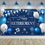 Retirement Party Decorations, Retirement Sign Banner Photo Booth Backdrop Background for Retirement Party Favor(Blue and Silver)
