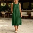 thumbnail image 5 of Women's Sleeveless Round Neck Midi Dress, Loose Straight Double Layer Hem Casual Dress with Side Pockets, Lightweight Summer Beach Cover Up Loungewear Dress, 5 of 6
