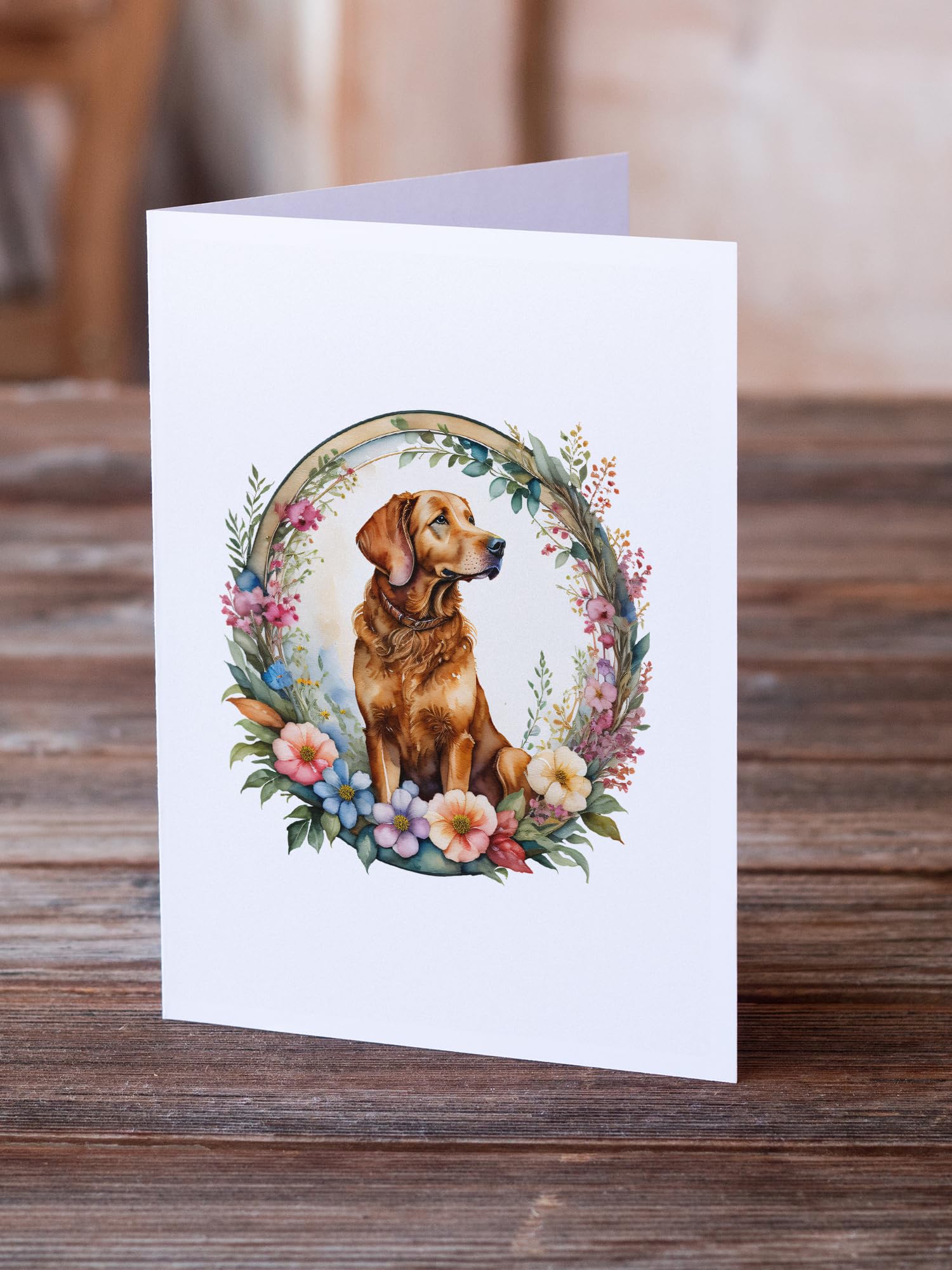 Chesapeake Bay Retriever and Flowers Greeting Cards and Envelopes Pack of 8 7 in x 5 in