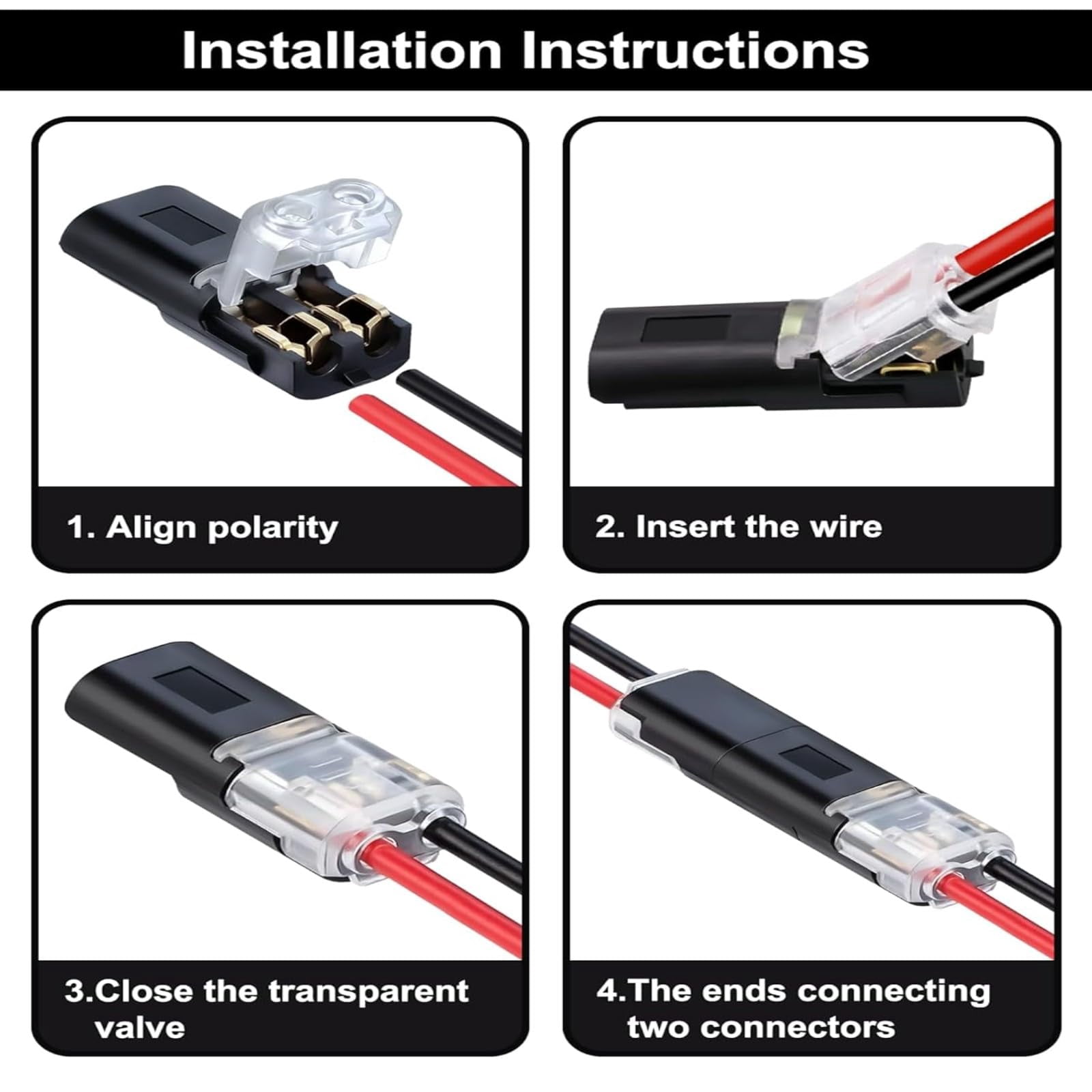 50Pcs 2 Pin Double Wire Plug-in Connector with Locking Buckle, Universal Compact 2 Way Electrical Wire Connector