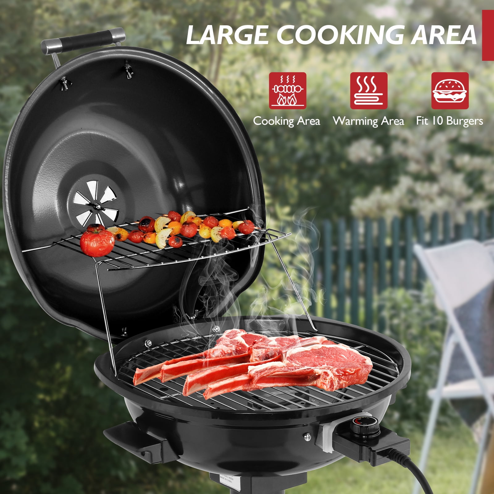 Zintown Grill Electric Grill Outdoor Standing Barbeque Grill Adjustable Temperature Control for Patio Backyard Black