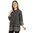 thumbnail image 3 of Moomaya Printed Mandarin Collar Pleated Tunic Shirt Casual Long Top For Leggings, 3 of 7