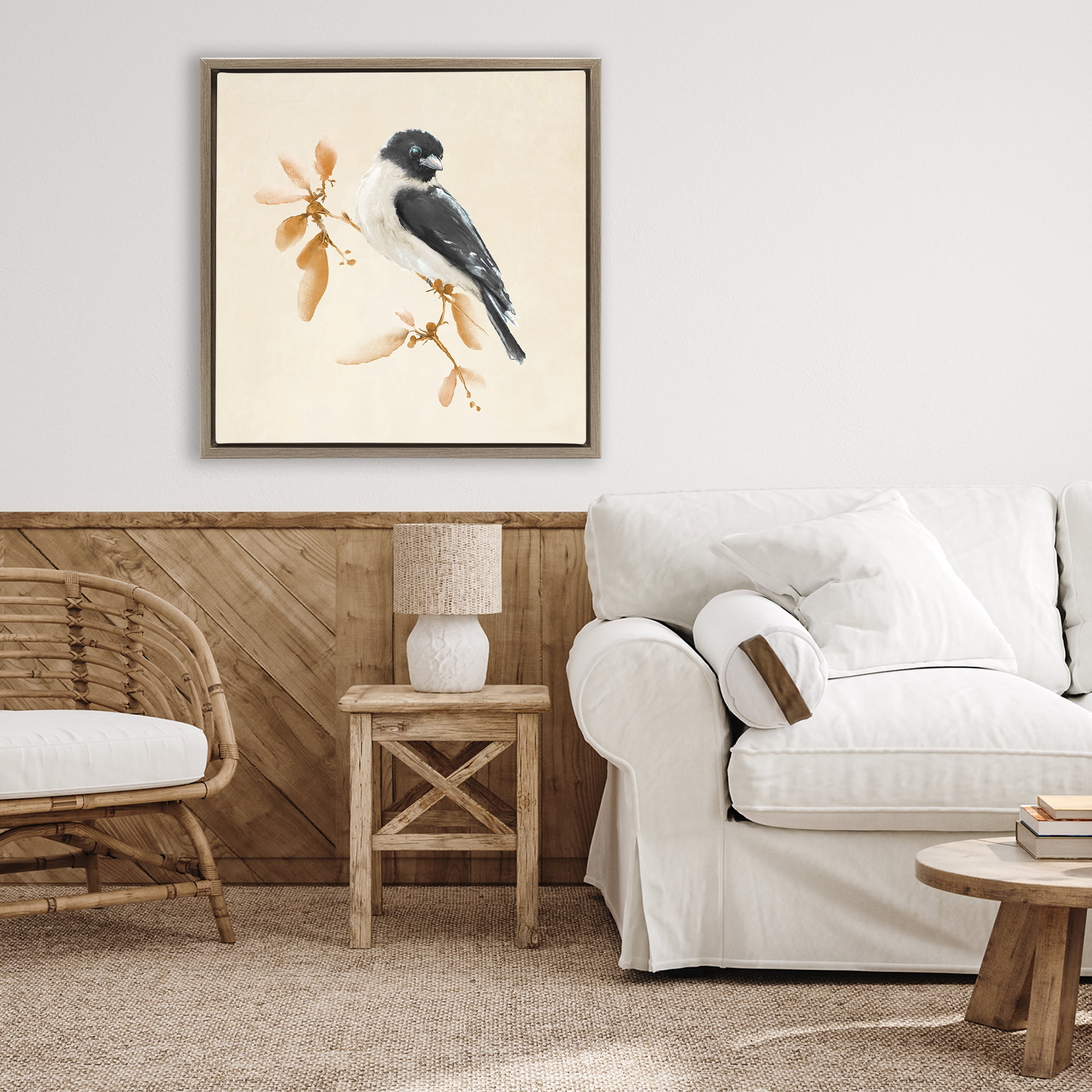 Stupell Industries Subtle Watercolor Chickadee Brown Framed Floater Canvas Wall Art, design by Diannart