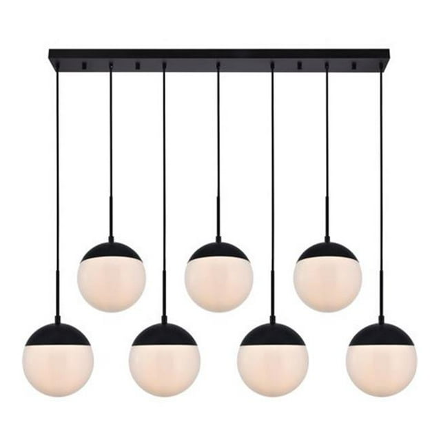 Eclipse 7 Lights Pendant Ceiling Light with Frosted White Glass, Black