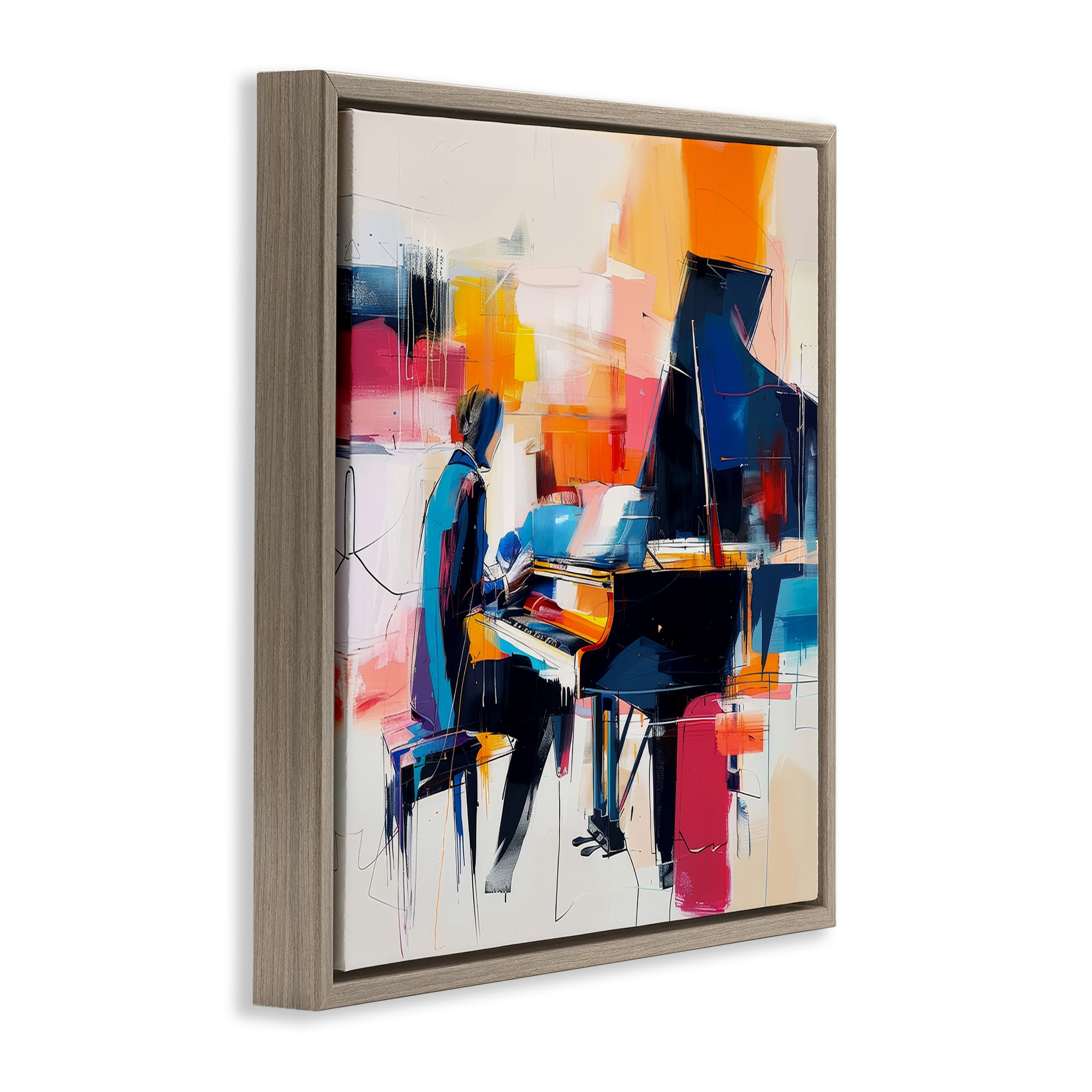 Stupell Industries Musical Melodies Piano Musician Performing Arts Painting Brown Floater Framed Canvas Art Print Wall Art, 25 x 25