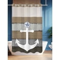 thumbnail image 4 of White Anchor No Hook Shower Curtain and Liner Set Costal Brown Grey Stripes Wood Grain Bottom Shower Curtains with Snap-in Liner & See Through Top Window Hotel Style for Bathroom Decor 36x72 Inch, 4 of 8