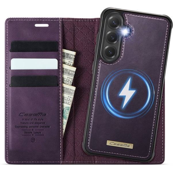 Funda Billetera Desmontable Magnética 2 en 1 Magsafe para Samsung Galaxy S24 FE con Tarjetero para Mujer y Hombre,Cuero PU Retro 【Bloqueo RFID】 Funda con soporte a prueba de golpes