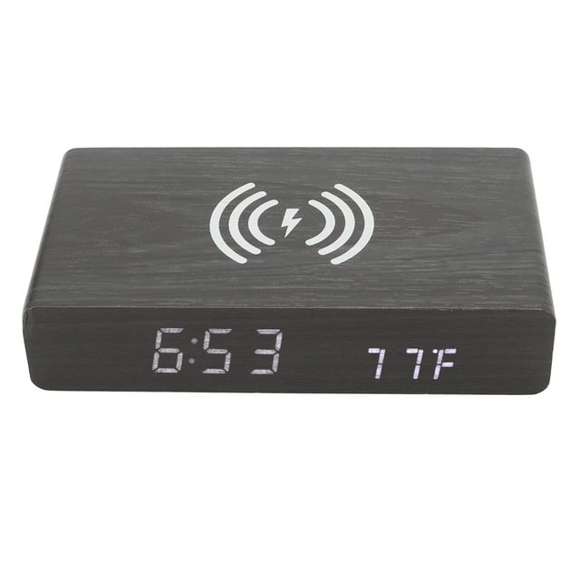 Reloj de madera negro Bling Bling decoración Digital luz blanca Reloj LED con carga inalámbrica para dormitorio