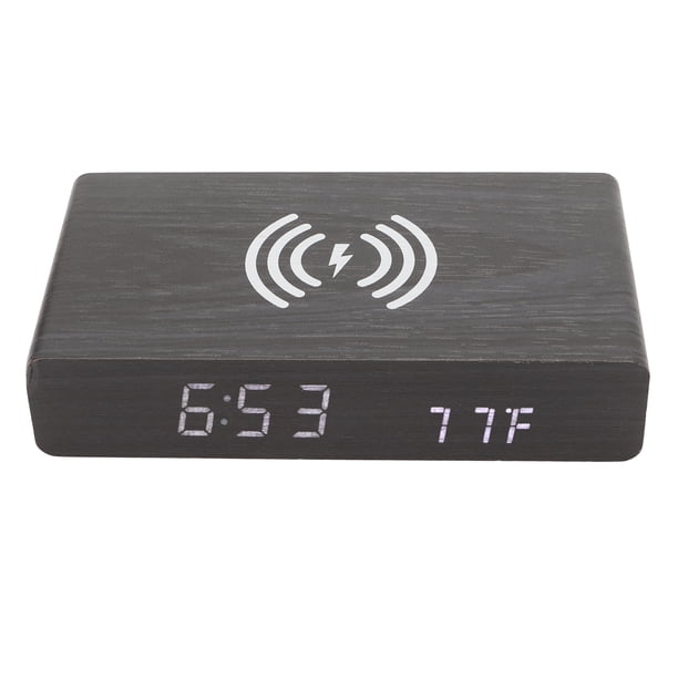 Reloj de madera negro Bling Bling decoración Digital luz blanca Reloj LED con carga inalámbrica para dormitorio