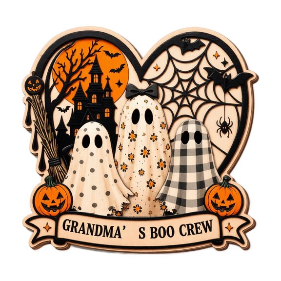 Halloween Plaid Ghost Wooden Signs with Stand Spooky Crew Tabletop Decor for Fall Holiday Party Farmhouse Style Home Ornament Gift