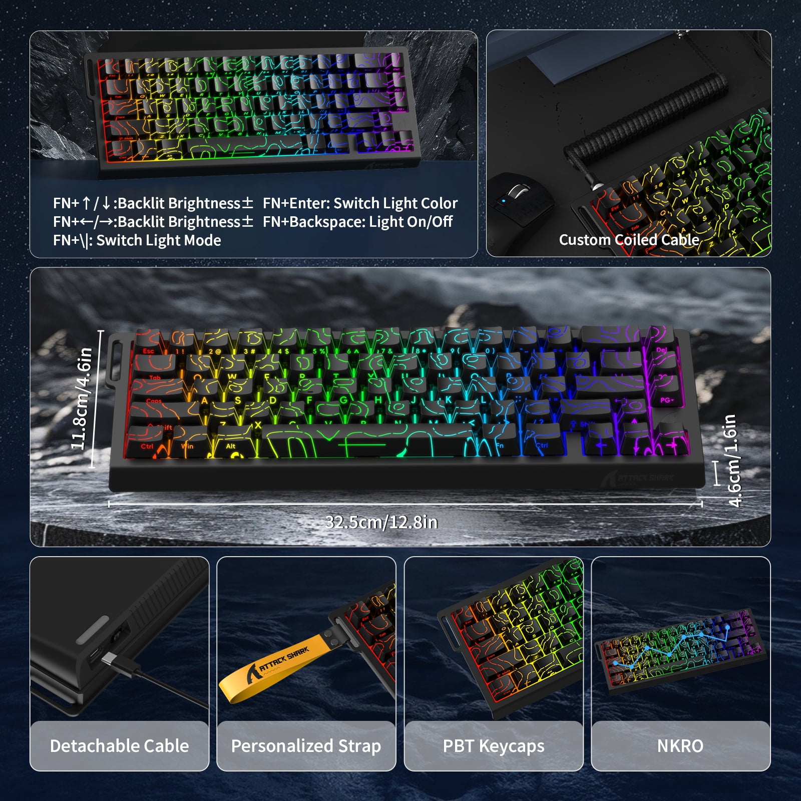 ATTACK SHARK X68 HE Rapid Trigger Keyboard Magnetic Switch 60% Wired 8KHz Magnetic Keyboard With 0.01mm RT Accuracy, Support RT/Snap Tap/DKS/MT/TGL