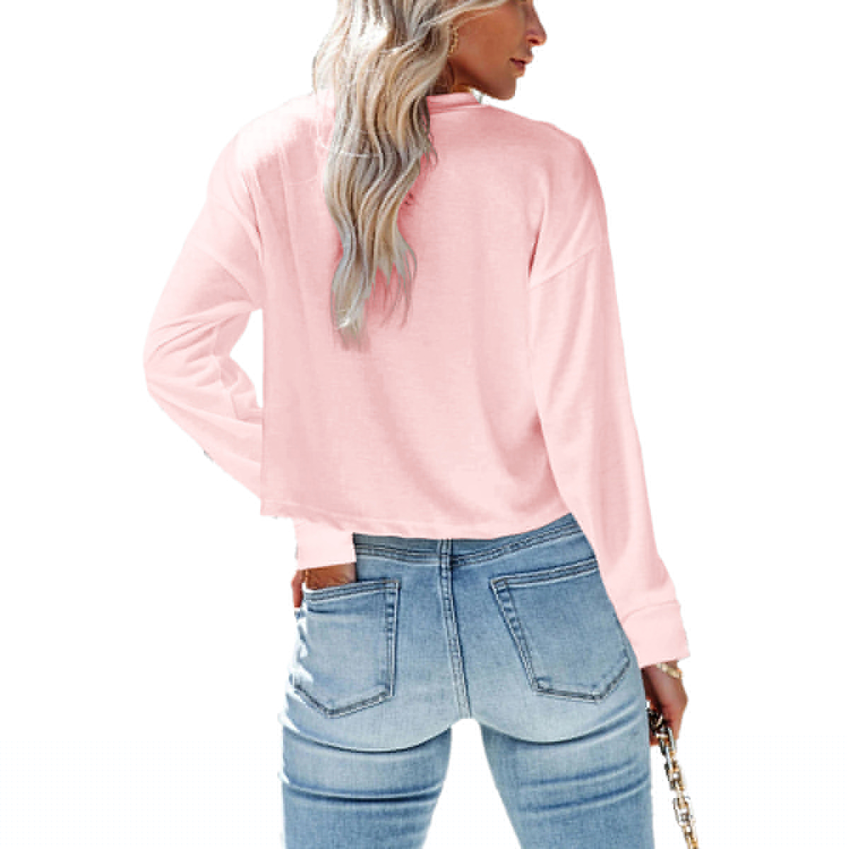 thumbnail image 2 of Langwyqu Womens Solid Color Long Sleeve T-Shirts Casual Cropped Tops, 2 of 2