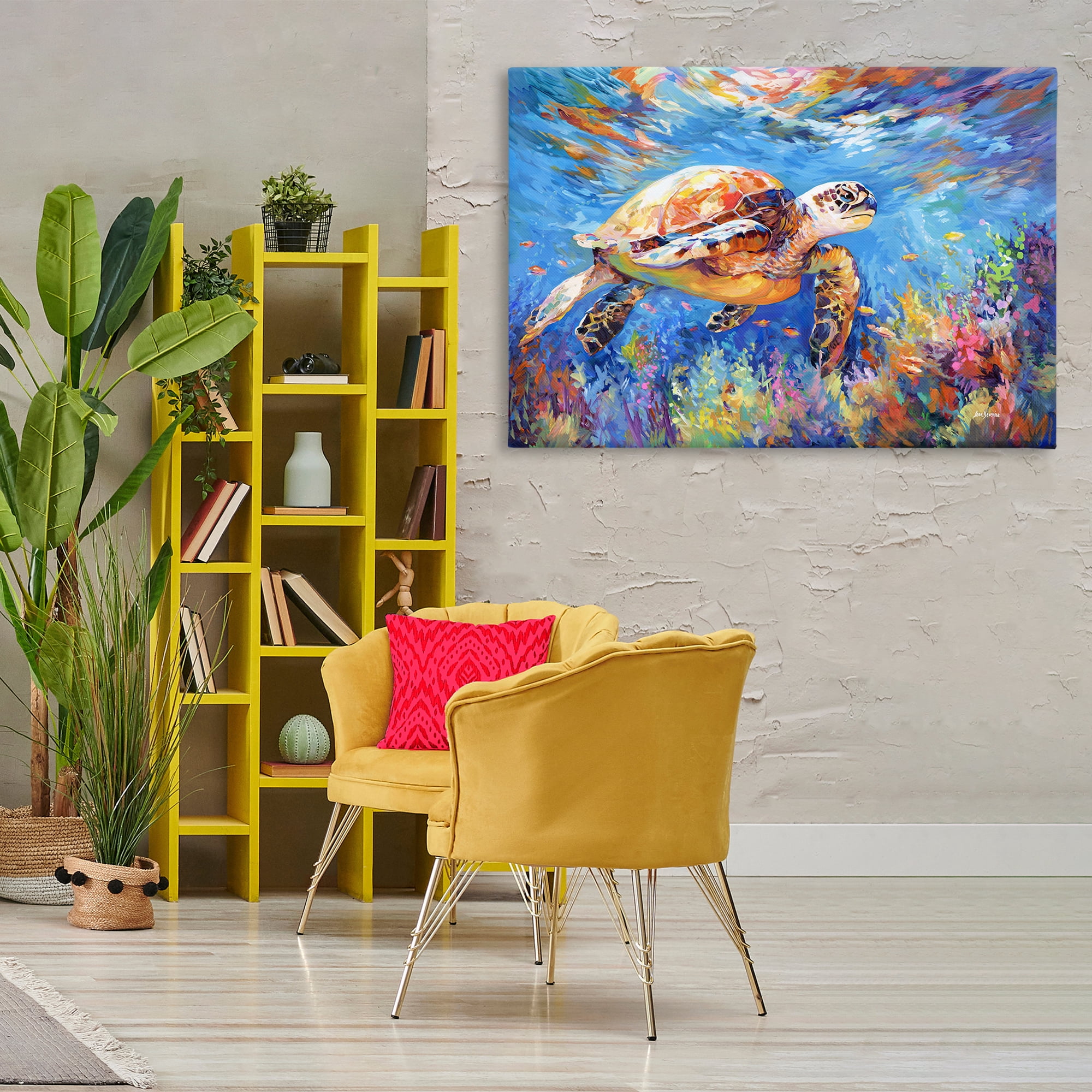 Stupell Industries Sea Turtle's Adventure Animals & Insects Painting Gallery Wrapped Canvas Art Print Wall Art, 45 x 30