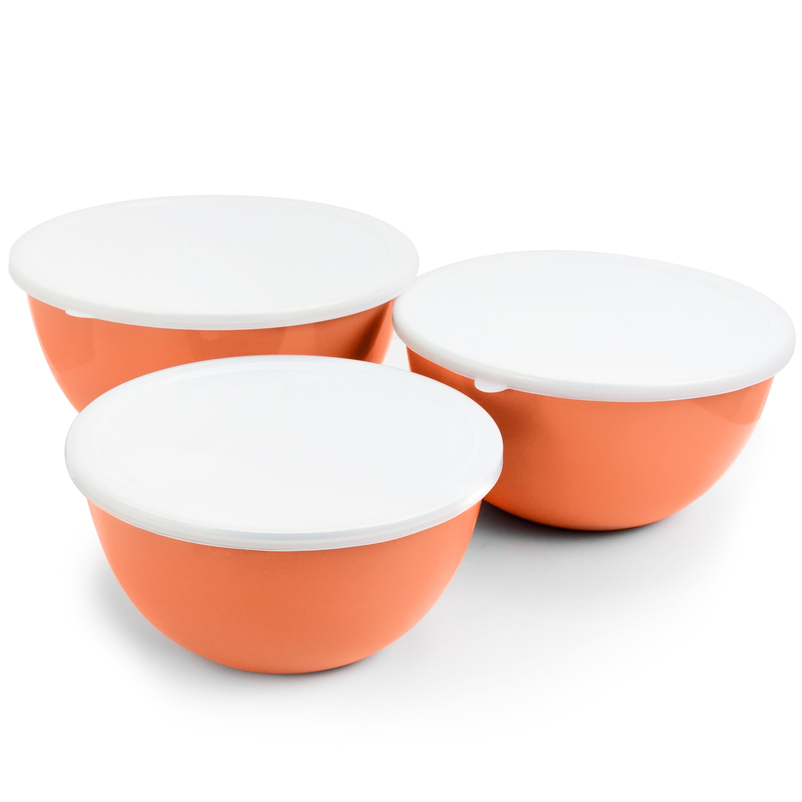 Gibson Town Market Square 3 Piece Stack Able Mixing Bowl Set With Lids In Coral Walmart Com Walmart Com