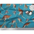 thumbnail image 3 of Soimoi Blue polyester Crepe Fabric Kangaroo & Giraffe Animal Printed Fabric 1 Yard 52 Inch Wide, 3 of 3