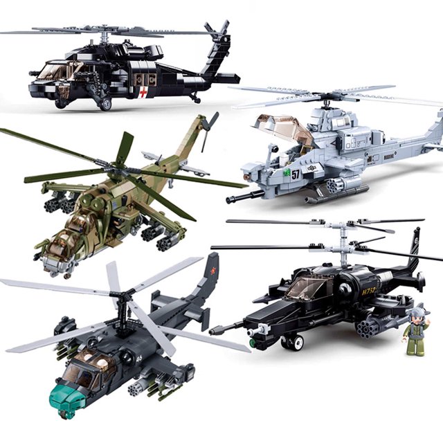-bloques de construcción de avión militar para niños, juguete moderno de combate Kamov Ka-52, Black Shark AH-1, helicóptero de ataque de la Segunda Guerra Mundial, modelo de bloques de construcción
