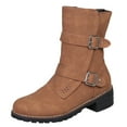 thumbnail image 3 of Oyedens Wide Mid Calf Combat Boots for Women Fashion Casual 2 Buckle Zipper Riding Work Short Boots, 3 of 4