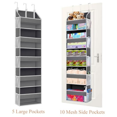 Yalumo Over The Door Organizer, Bathroom Organizers and Storage with 5 Large Pockets 10 Mesh Side Pockets, 44 lbs Weight Capacity Behind Door Organizer Hanging Door for Bathroom Bedroom Nursery, Grey