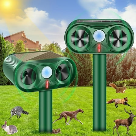 KingFurt Outdoor Solar Animal Repellent with Motion Sensors to Scare Off Coyote, Rabbit, Squirrel, 2 Pack