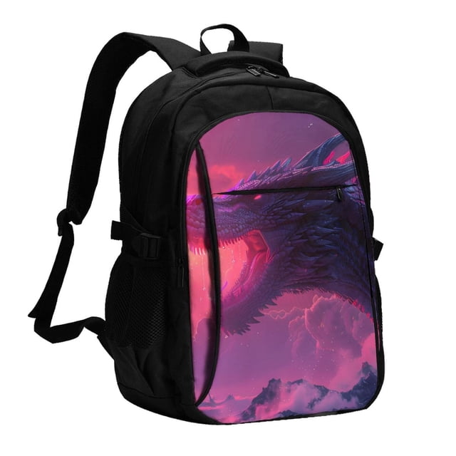 Fotbe Mystical Dragon Under Moon Mochila con Estampado y Puerto USB para Hombre y Mujer, Mochila Antirrobo, Mochila de Viaje, Mochila Escolar, Mochila Universitaria