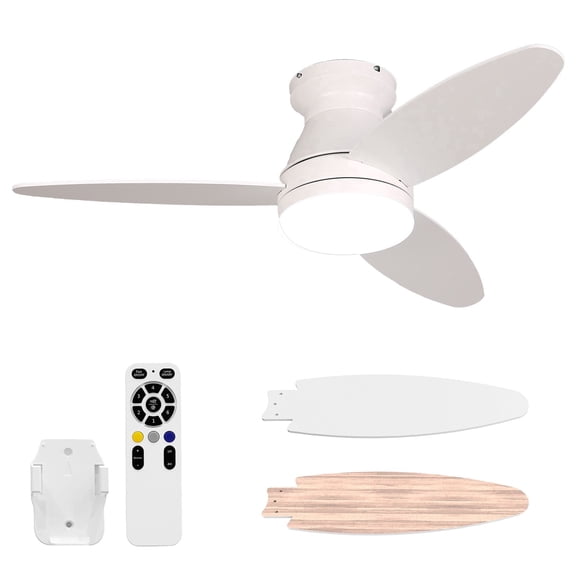 42 Inch Ceiling Fans with Lights, 3 Blade Flush Mount Low Profile LED Ceiling Fan with Remote for Bedroom Living Room Patio, Dimmable, 3CCT, Quiet Reversible Motor, White