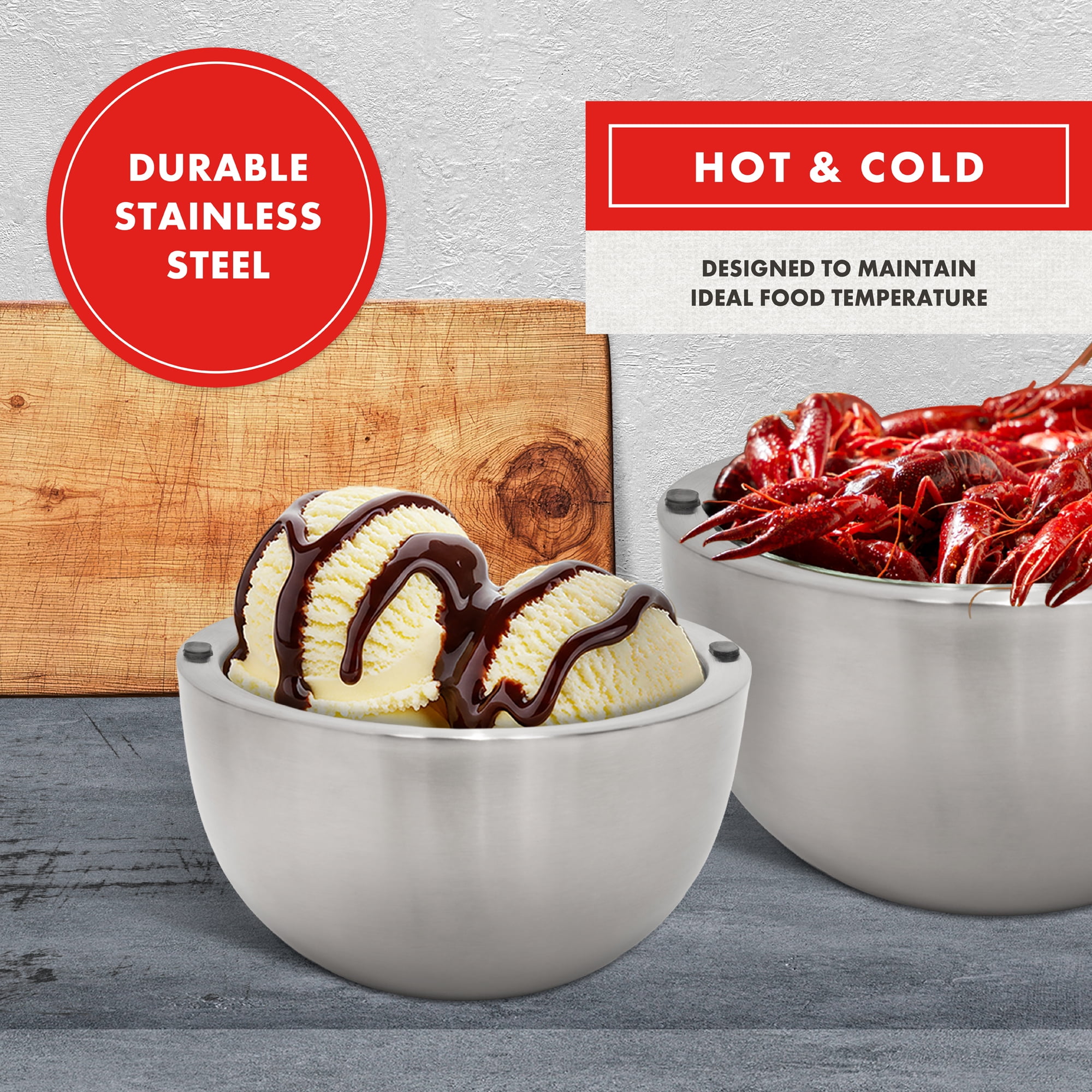 Emeril Lagasse Stainless Steel Insulated Bowls, Double Wall, Silver, 2 Piece Set