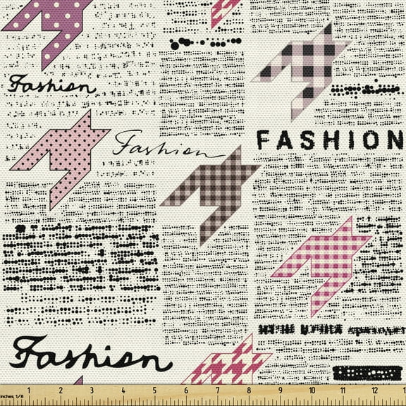 Ambesonne News Fabric by the Yard Upholstery, Fashion Magazine Retro, 3 Yards, Black White Pink