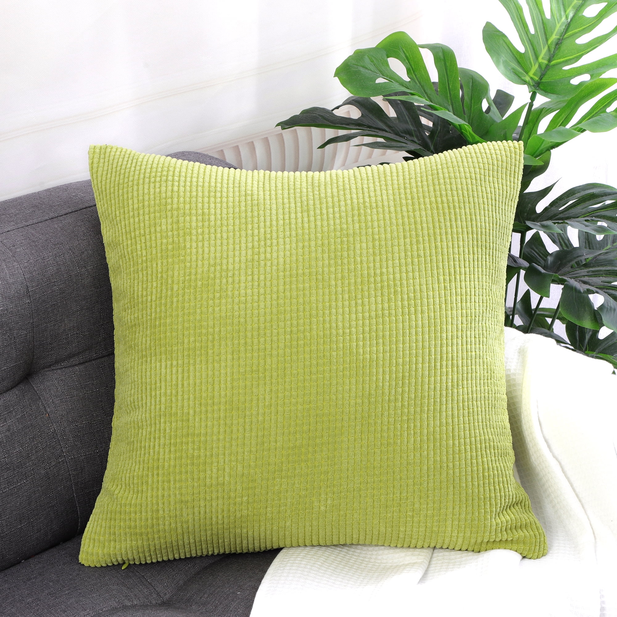 PiccoCasa Velvet Corn Striped Square Throw Pillow Cover, Light Green, 26"x26"