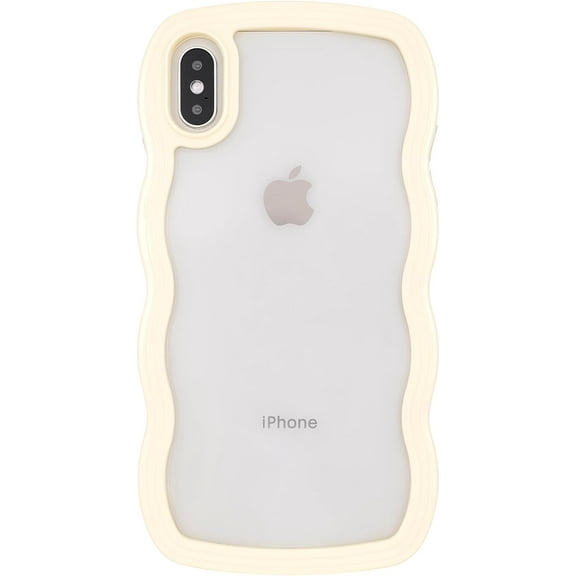 for iPhone X/XS Case 5.8", Cute Kawaii Glitter Sparking Curly Wave Frame Shape Design, Soft TPU Hard PC Shockproof Protective Bling Phone Cover for Women Girls, Clear-Yellow