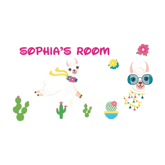 LLAMA - Home Art Personalized Name Lettering Art Décor Sticker Alpacas & Cactuses Design Vinyl Wall Decal - Kids Bedroom Llama Animals Multicolored Accessories Adhesive Wall Decoration 10" x 5"