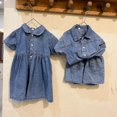 thumbnail image 3 of Esaierr Baby Boys Denim Shorts Outfits Toddler Girls Denim Princess Solid Color V-Neck Sister and Brother Sibling Suit Summer for 1-9Y, 3 of 7